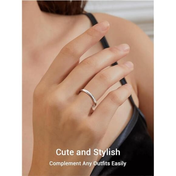 925 Sterling Silver Adjustable Open Ring for Women, Solid Sterling Silver Ring - Picture 2 of 8